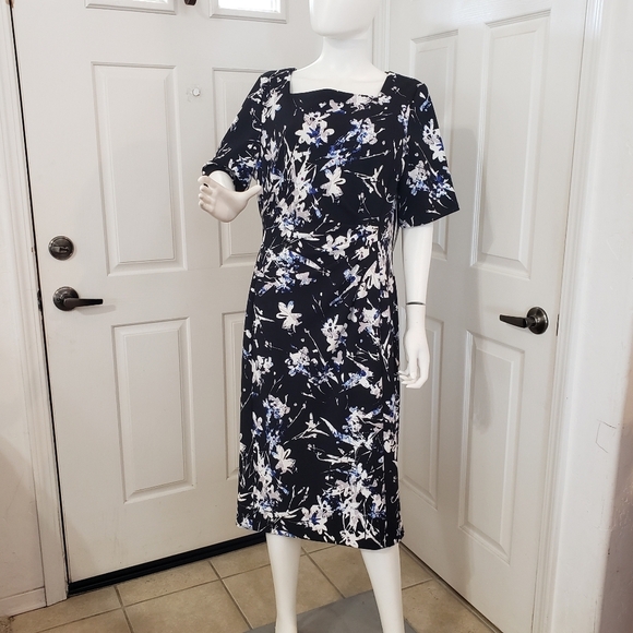 Tahari Black and White Floral Midi Dress - Picture 1 of 10